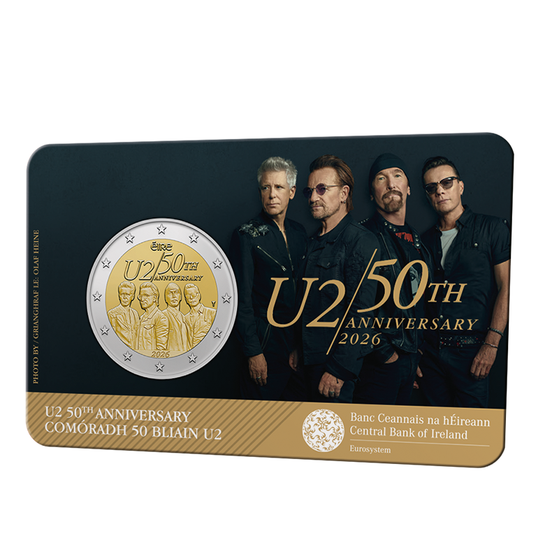 Coincard oficial da moeda de 2 euros pelos 50 anos do U2