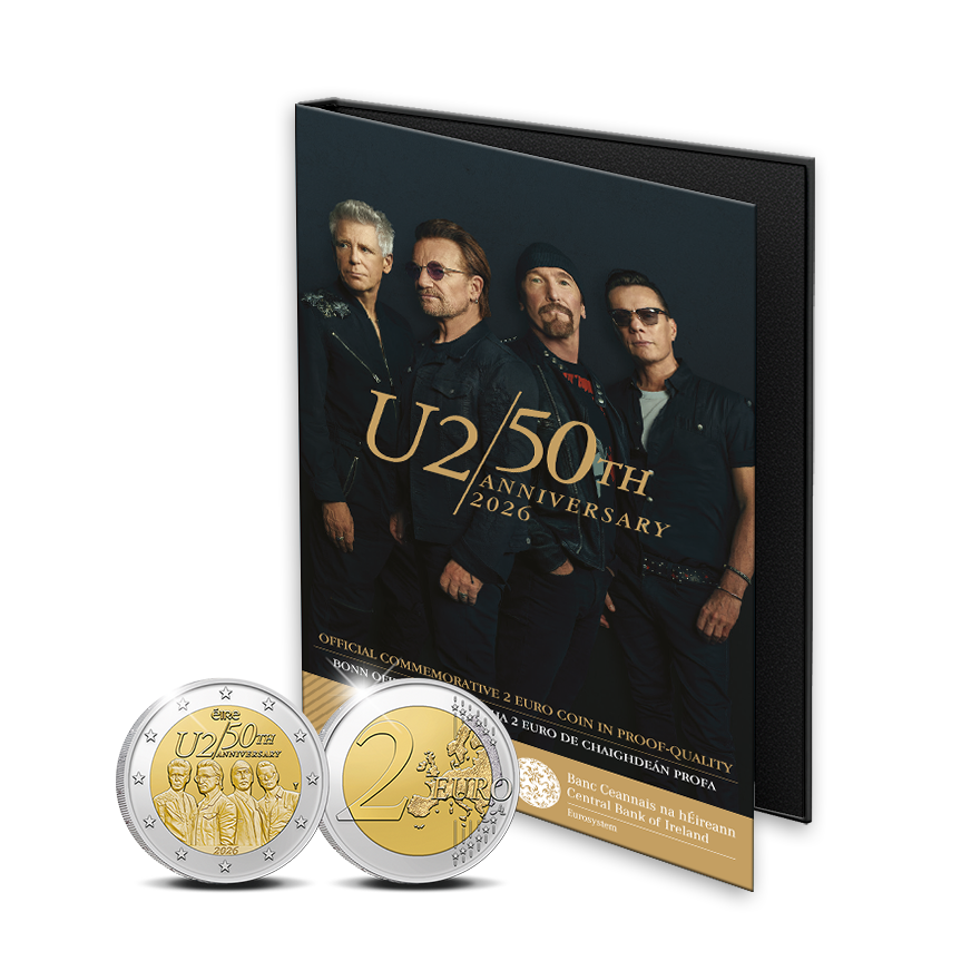 Edição Proof oficial da moeda de 2 euros pelos 50 anos do U2